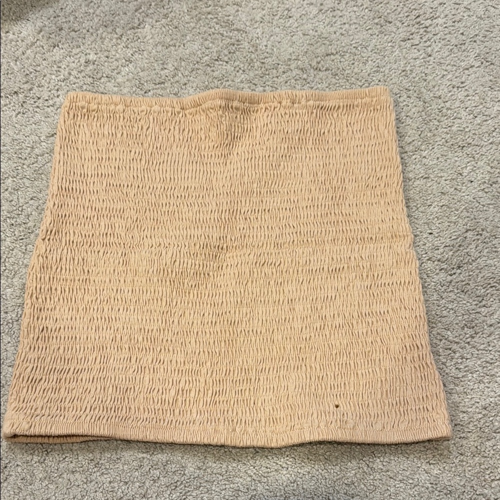 Edikted Tan Smocked Pencil Mini Skirt